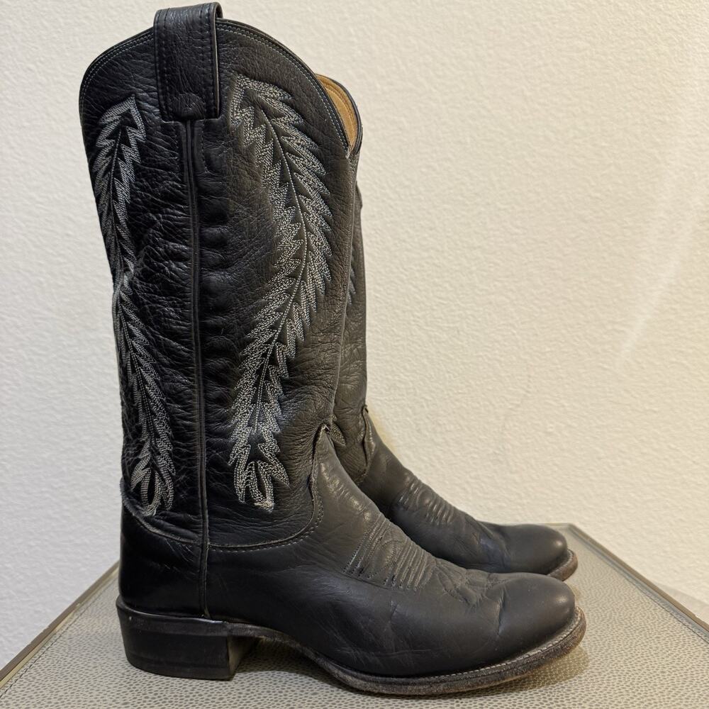 Olathe Boots Black Leather Tall Cowboy Pull-On Western USA Boot Shoes Womens 6 C